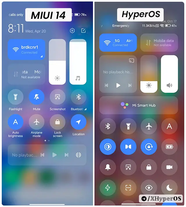 Download HyperOS Control Center on Xiaomi 3 MIUI vs HyperOS Control Center